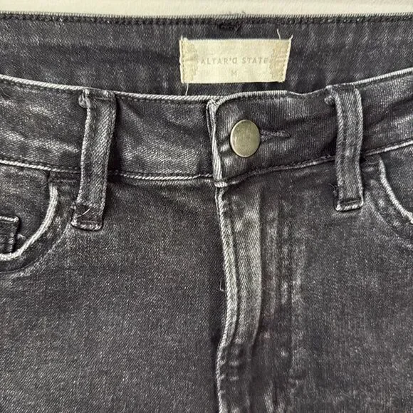 Altar’d State Black Button Fly High Rise Light Acid Wash Frayed Hem Denim - Picture 3 of 4